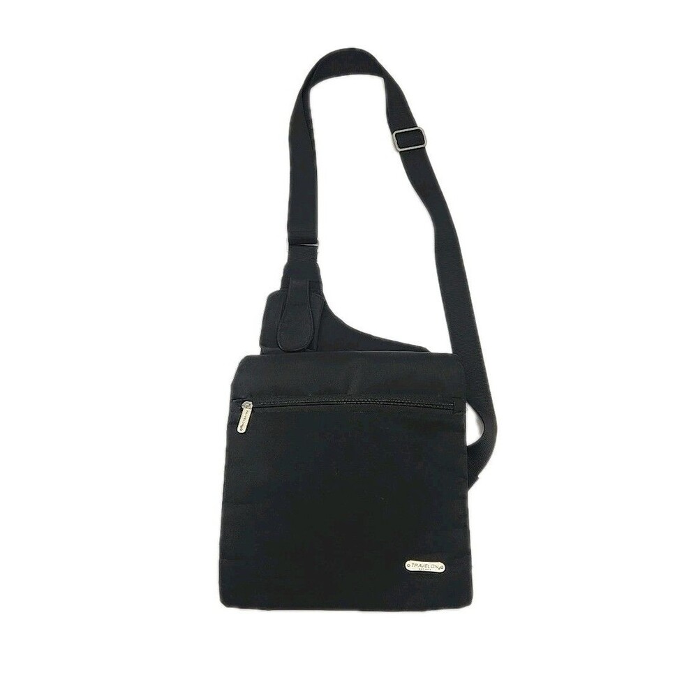 Travelon Purse Sling Bag Purse Black Nylon Tote Adjustable Medium 10"x11" Pocket